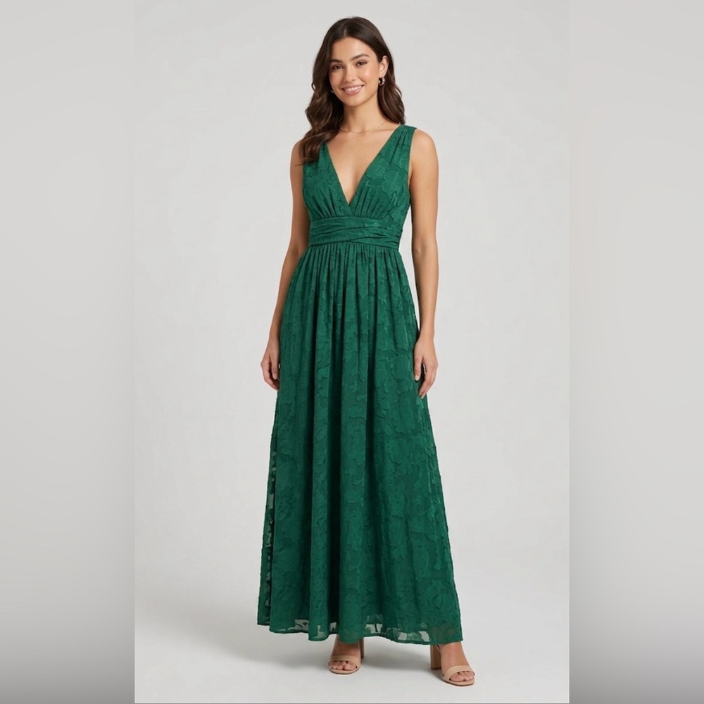 Lulus Emerald Green Floral Jacquard Maxi Dress - XL - NWT